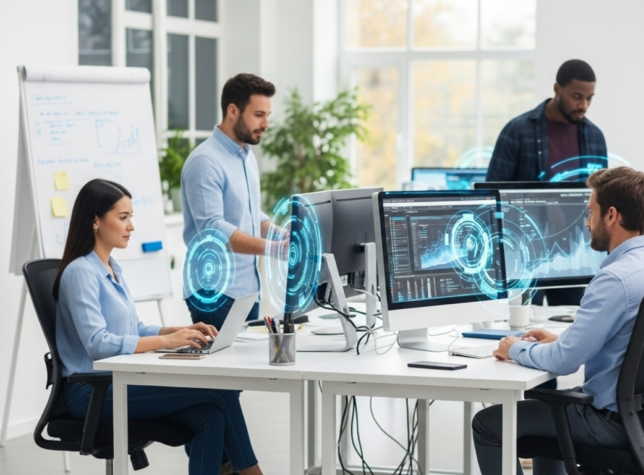 group of AHvos scientists working at research office